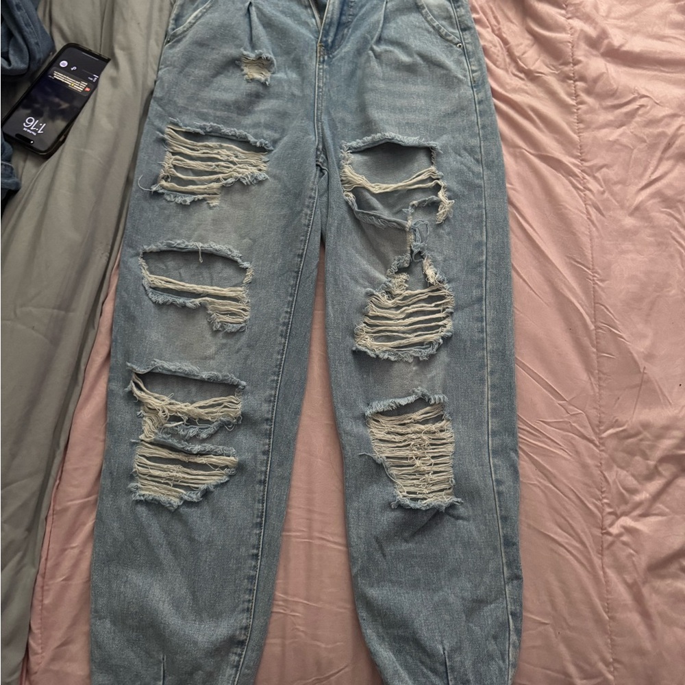 SHEIN Light Blue Distressed Boyfriend Jeans